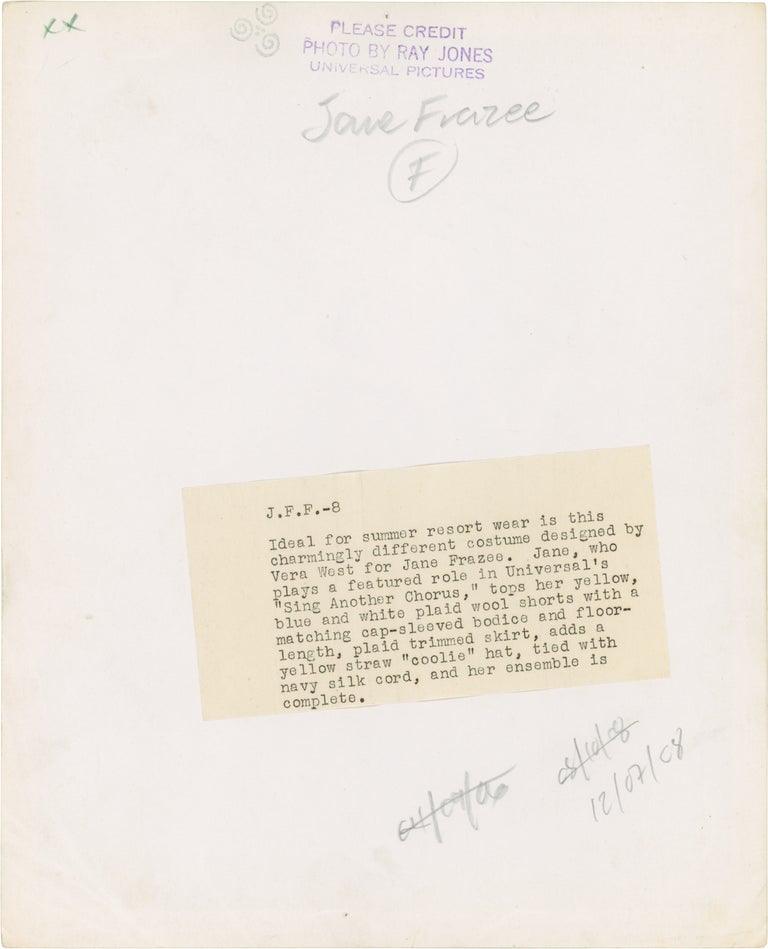 Three original publicity photographs of Jane Frazee, circa 1941