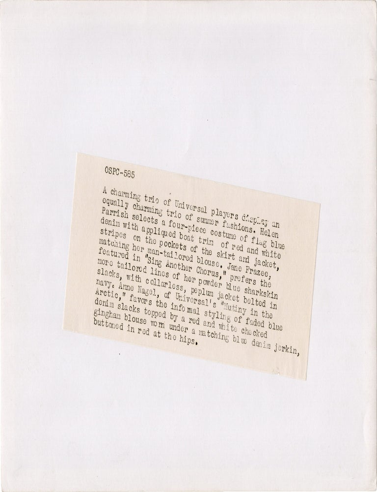 Original photograph of Helen Parrish, Jane Frazee, and Anne Nagel
