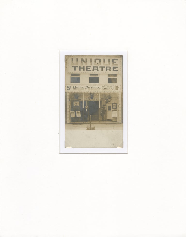Original postcard photograph of the Unique Theatre, circa 1908