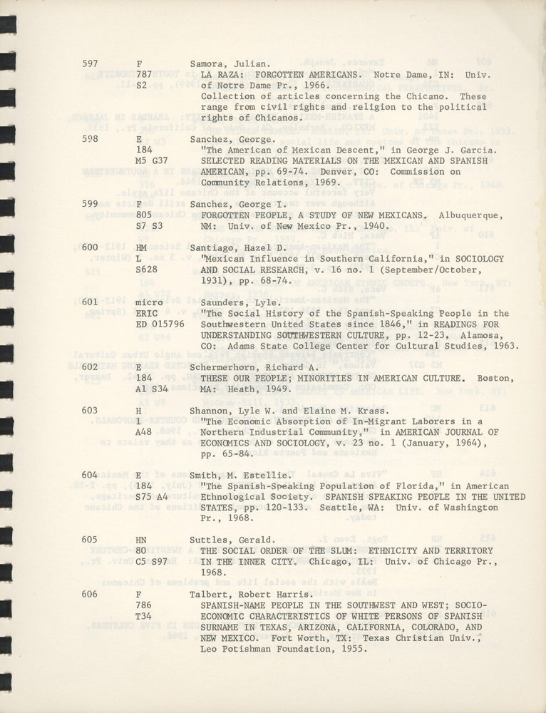 La Raza: A Selective Bibliography of Library Resources