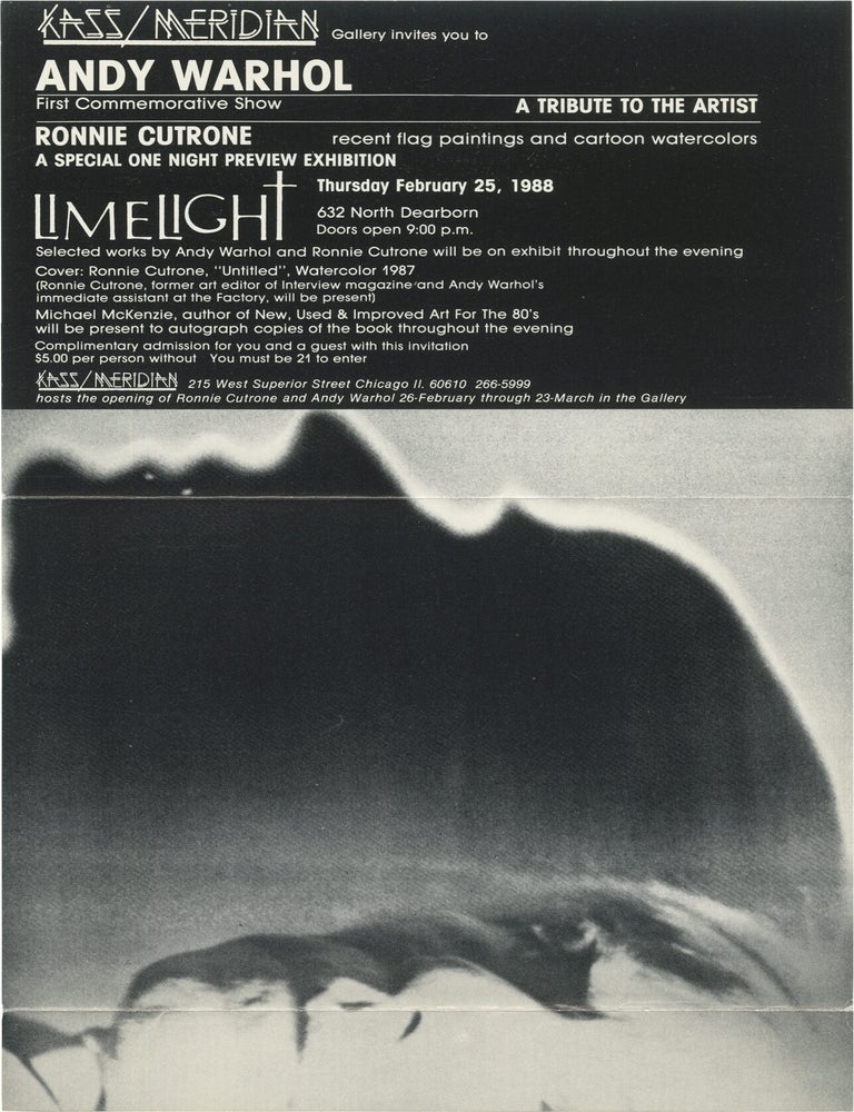 Original invitation to an Andy Warhol commemorative show held at The Limelight in Chicago, 1988