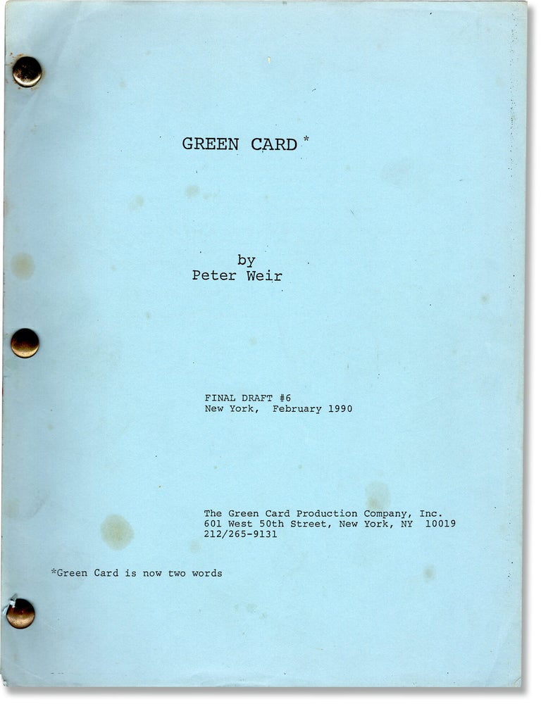 Green Card (Original screenplay for the 1990 film. Ann Dowd Andie MacDowell, G&eacute;rard.