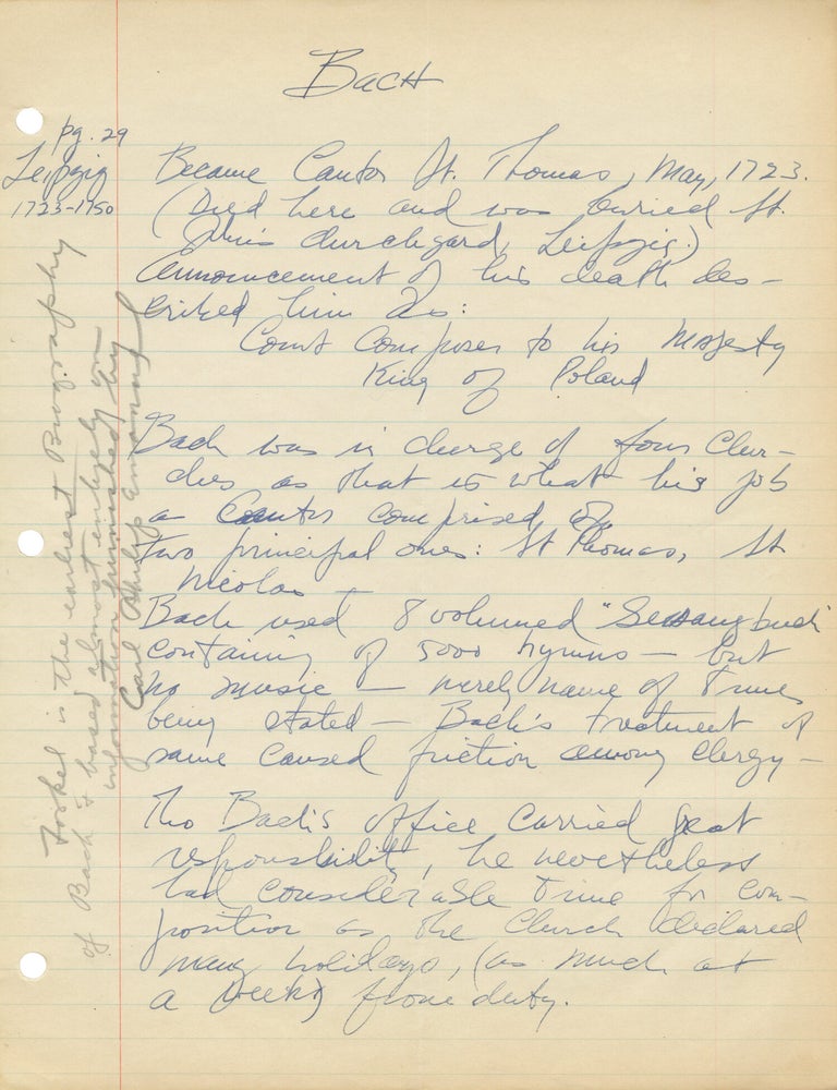 Archive of two binders of handwritten music notations, notes and essays belonging to George Greeley, circa 1945-1946