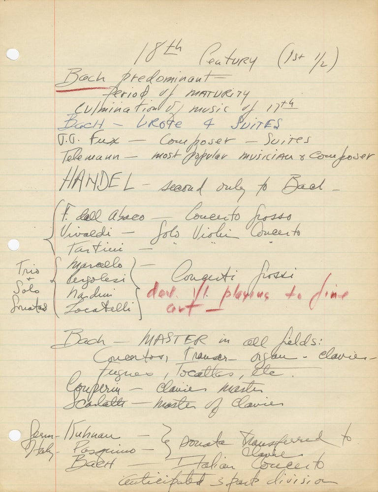 Archive of two binders of handwritten music notations, notes and essays belonging to George Greeley, circa 1945-1946