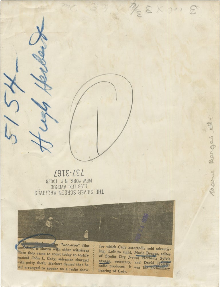 Original press photograph of Hugh Herbert, Marie Berges, Sylvia Savage, and David Howell, circa 1939