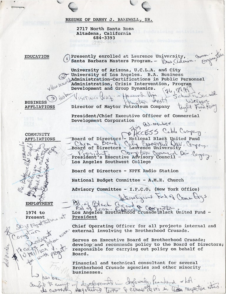 Archive of material relating to Danny Bakewell and the Brotherhood Crusade, circa mid 1980s