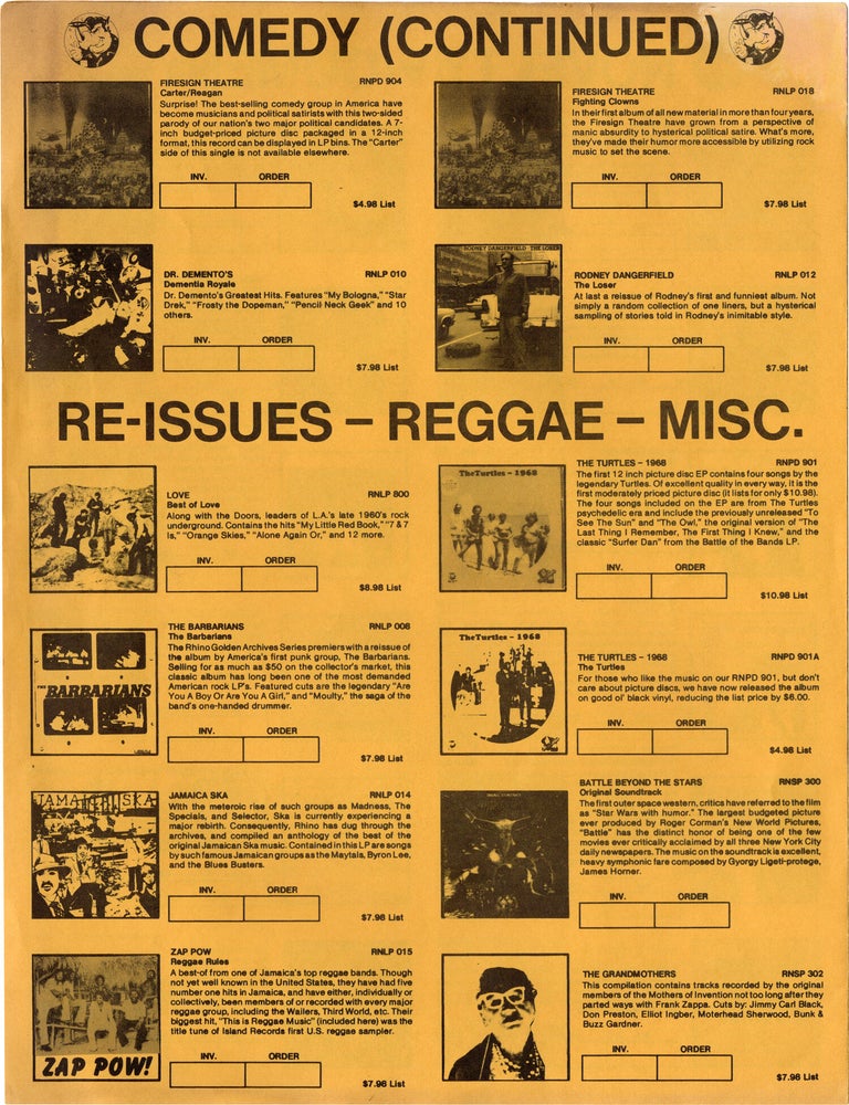Original Rhino Records 1980-81 Fall-Winter Catalog with 1981 Spring Catalog Supplement