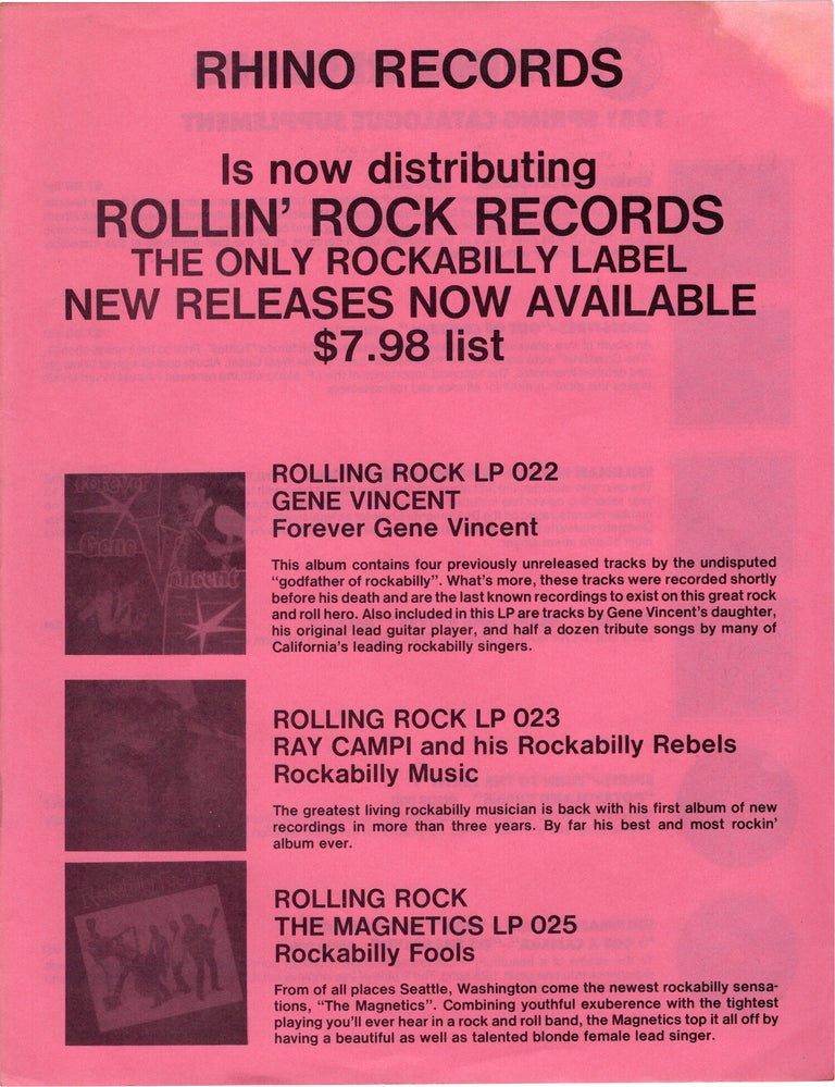 Original Rhino Records 1980-81 Fall-Winter Catalog with 1981 Spring Catalog Supplement