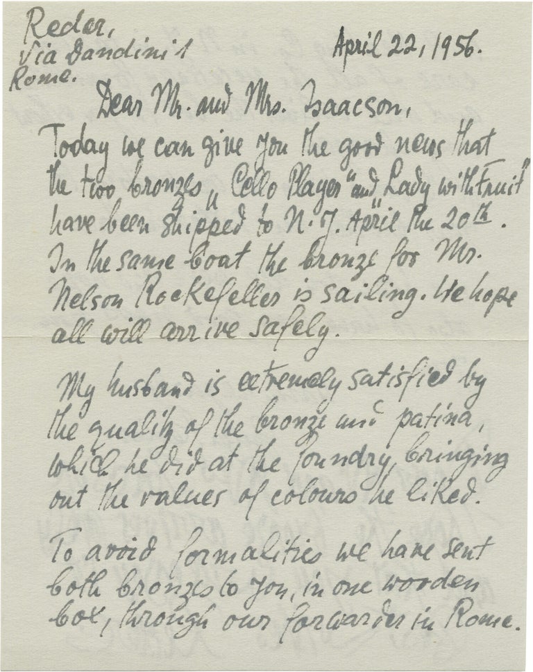 Small archive of material relating to Bernard Reder, including seven Manuscript and Typed Letters from Reder, and a First Edition of John I.H. Baur's monograph on Reder