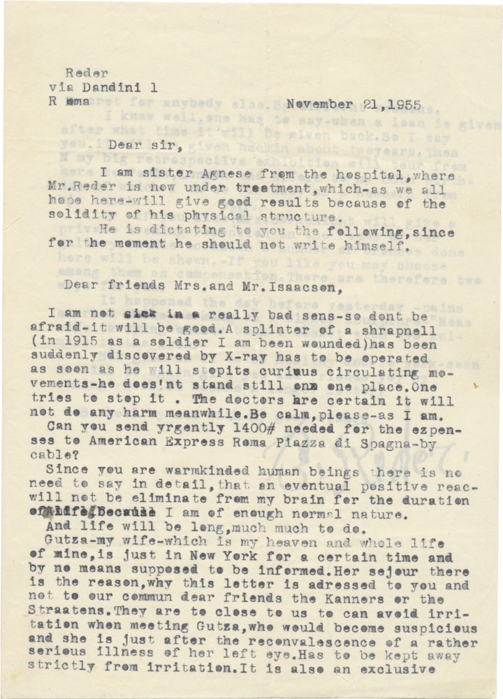 Small archive of material relating to Bernard Reder, including seven Manuscript and Typed Letters from Reder, and a First Edition of John I.H. Baur's monograph on Reder