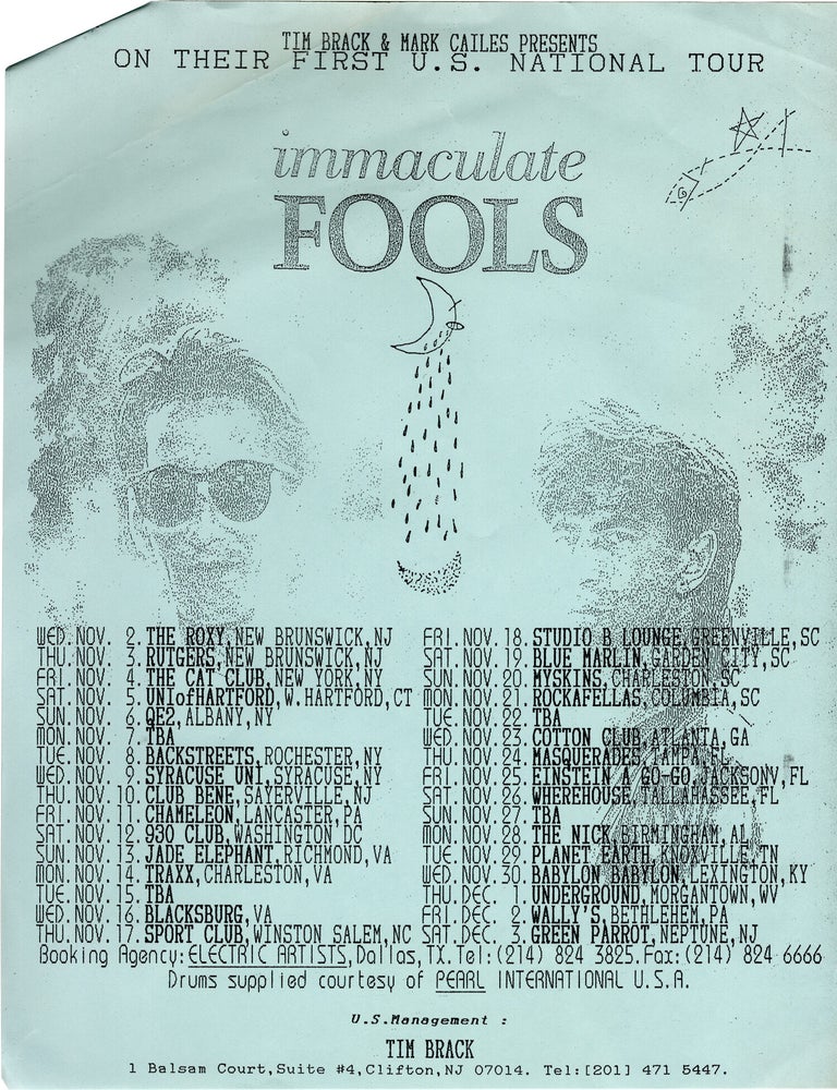 Original two page announcement of the Immaculate Fools first US national tour