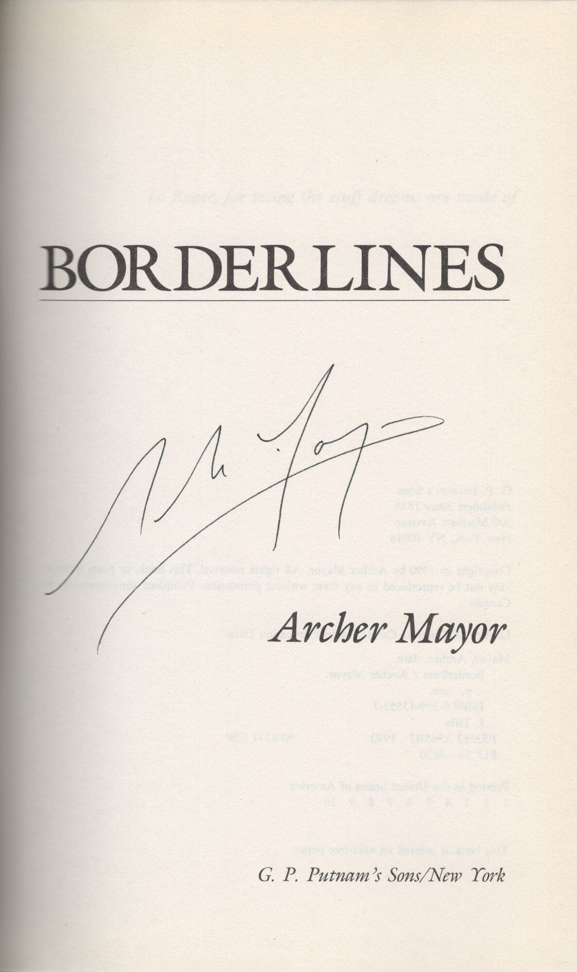 Borderlines | Archer Mayor | First Edition