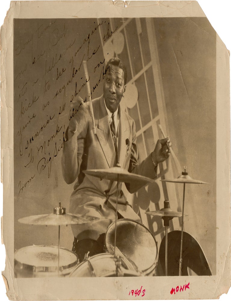 Archive of nearly 150 photographs of jazz, blues, and popular music performers, including 50 INSCRIBED photographs, as well as a handful of personal photographs, belonging to jazz drummer and bandleader "Monk" McFay, circa 1930s through 1950s