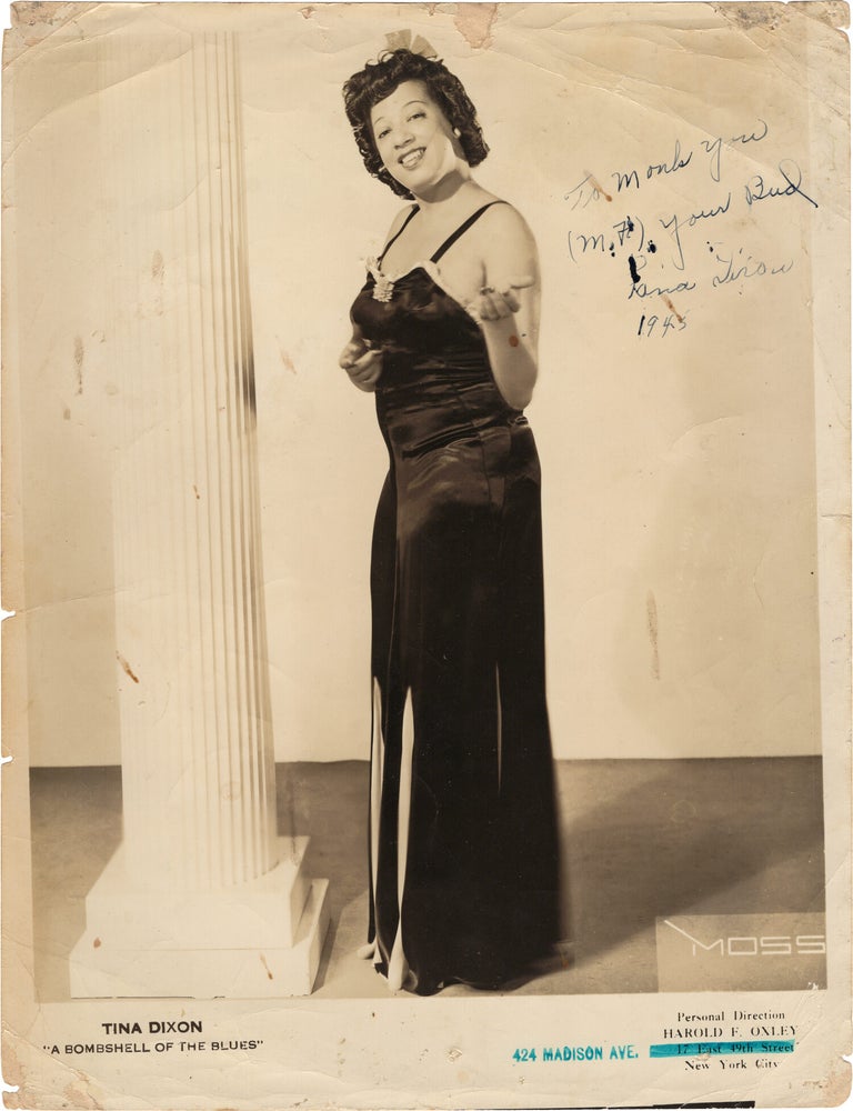 Archive of nearly 150 photographs of jazz, blues, and popular music performers, including 50 INSCRIBED photographs, as well as a handful of personal photographs, belonging to jazz drummer and bandleader "Monk" McFay, circa 1930s through 1950s