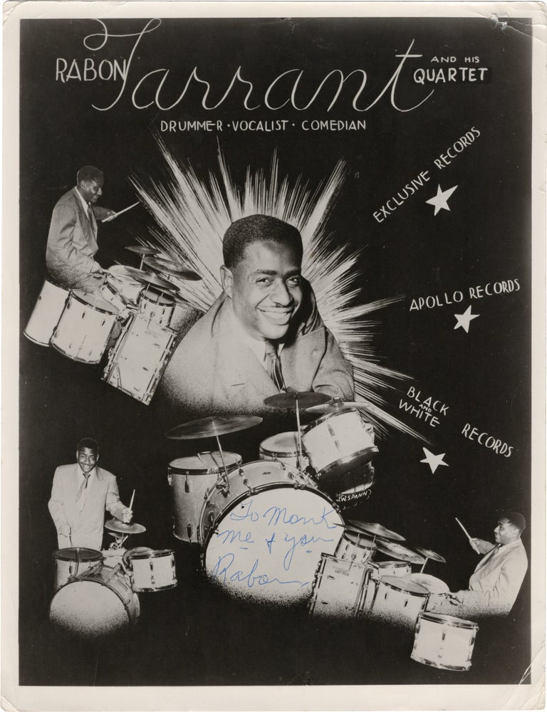 Archive of nearly 150 photographs of jazz, blues, and popular music performers, including 50 INSCRIBED photographs, as well as a handful of personal photographs, belonging to jazz drummer and bandleader "Monk" McFay, circa 1930s through 1950s