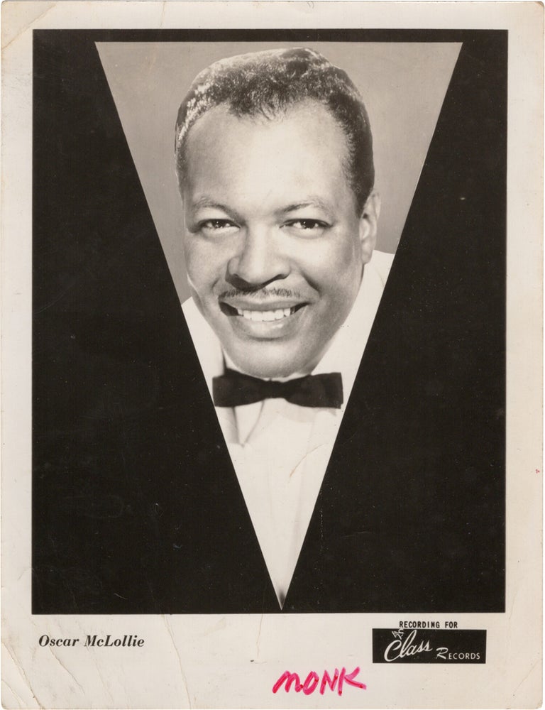 Archive of nearly 150 photographs of jazz, blues, and popular music performers, including 50 INSCRIBED photographs, as well as a handful of personal photographs, belonging to jazz drummer and bandleader "Monk" McFay, circa 1930s through 1950s