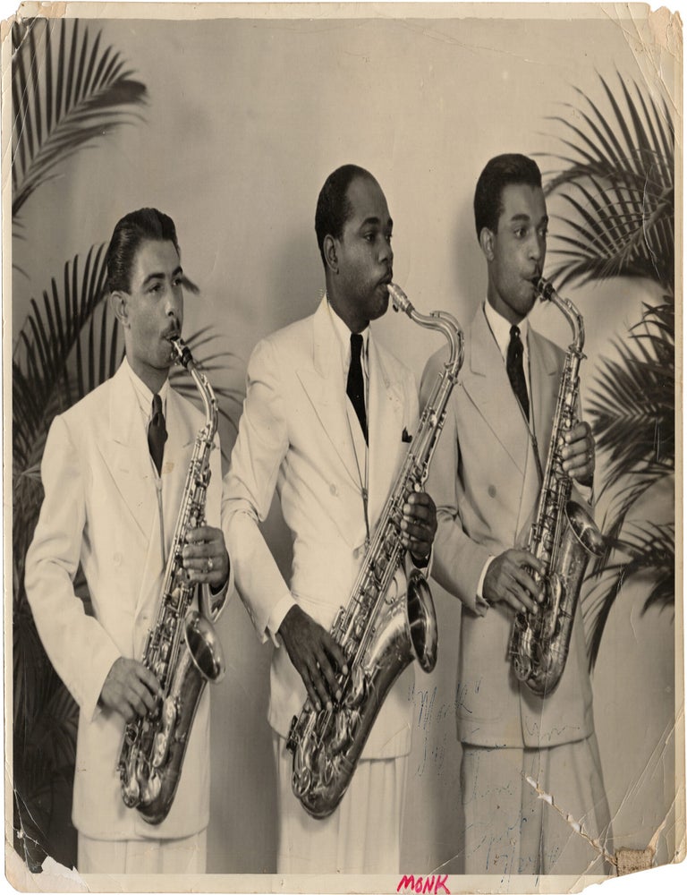 Archive of nearly 150 photographs of jazz, blues, and popular music performers, including 50 INSCRIBED photographs, as well as a handful of personal photographs, belonging to jazz drummer and bandleader "Monk" McFay, circa 1930s through 1950s