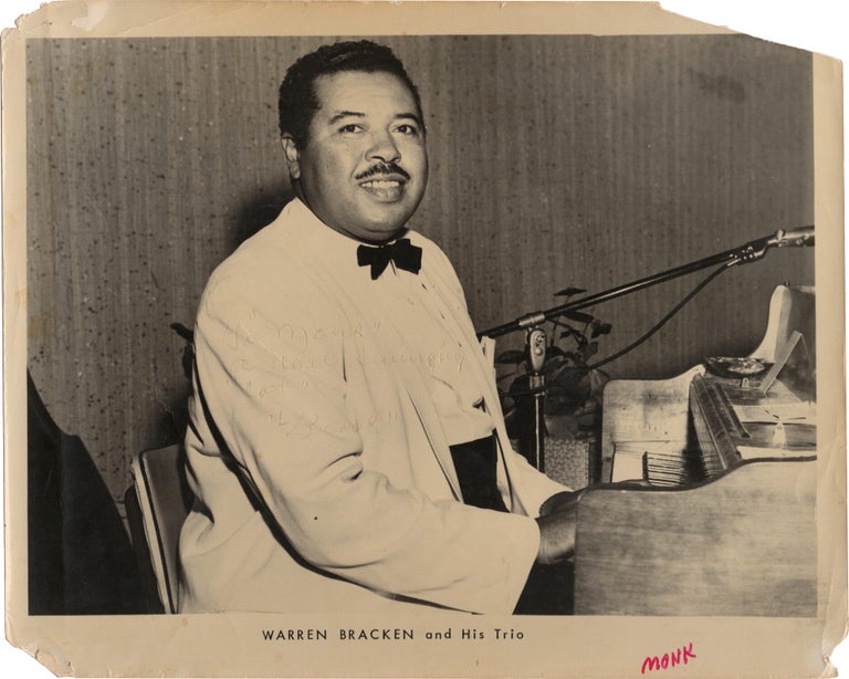 Archive of nearly 150 photographs of jazz, blues, and popular music performers, including 50 INSCRIBED photographs, as well as a handful of personal photographs, belonging to jazz drummer and bandleader "Monk" McFay, circa 1930s through 1950s