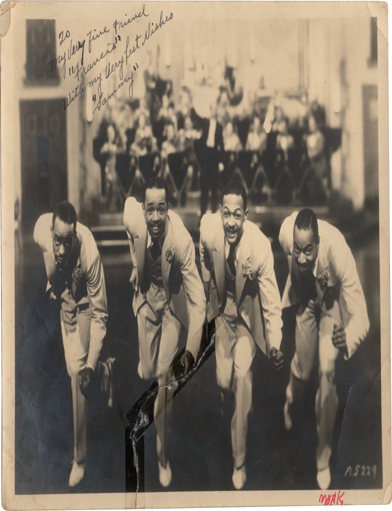 Archive of nearly 150 photographs of jazz, blues, and popular music performers, including 50 INSCRIBED photographs, as well as a handful of personal photographs, belonging to jazz drummer and bandleader "Monk" McFay, circa 1930s through 1950s