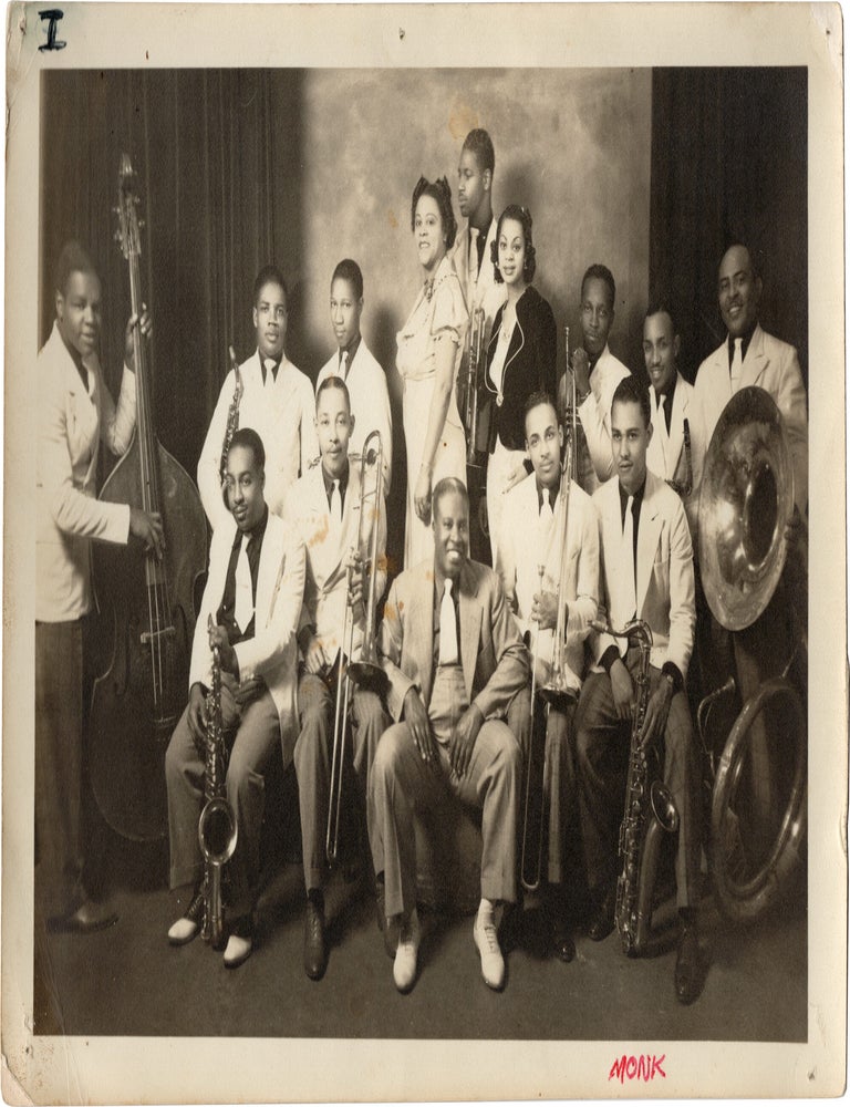 Archive of nearly 150 photographs of jazz, blues, and popular music performers, including 50 INSCRIBED photographs, as well as a handful of personal photographs, belonging to jazz drummer and bandleader "Monk" McFay, circa 1930s through 1950s