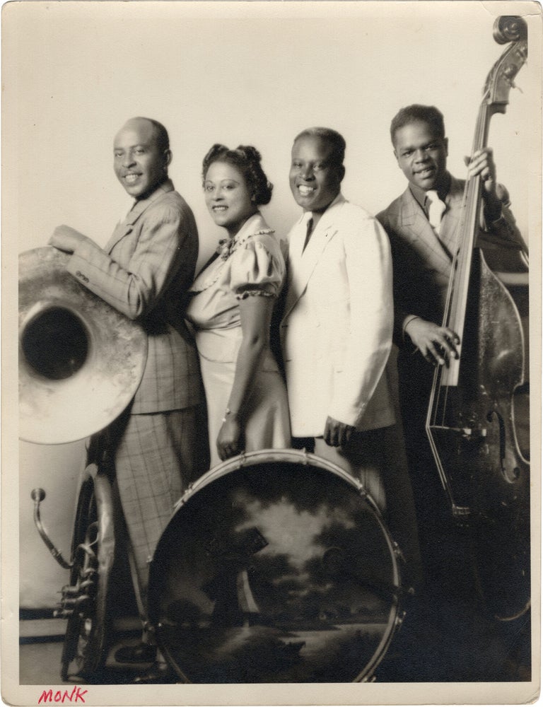 Archive of nearly 150 photographs of jazz, blues, and popular music performers, including 50 INSCRIBED photographs, as well as a handful of personal photographs, belonging to jazz drummer and bandleader "Monk" McFay, circa 1930s through 1950s