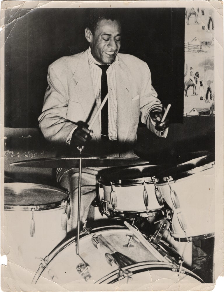 Archive of nearly 150 photographs of jazz, blues, and popular music performers, including 50 INSCRIBED photographs, as well as a handful of personal photographs, belonging to jazz drummer and bandleader "Monk" McFay, circa 1930s through 1950s