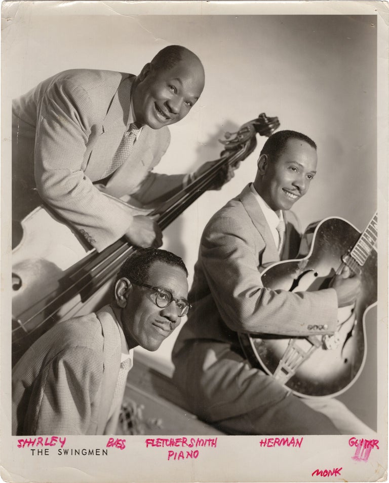 Archive of nearly 150 photographs of jazz, blues, and popular music performers, including 50 INSCRIBED photographs, as well as a handful of personal photographs, belonging to jazz drummer and bandleader "Monk" McFay, circa 1930s through 1950s