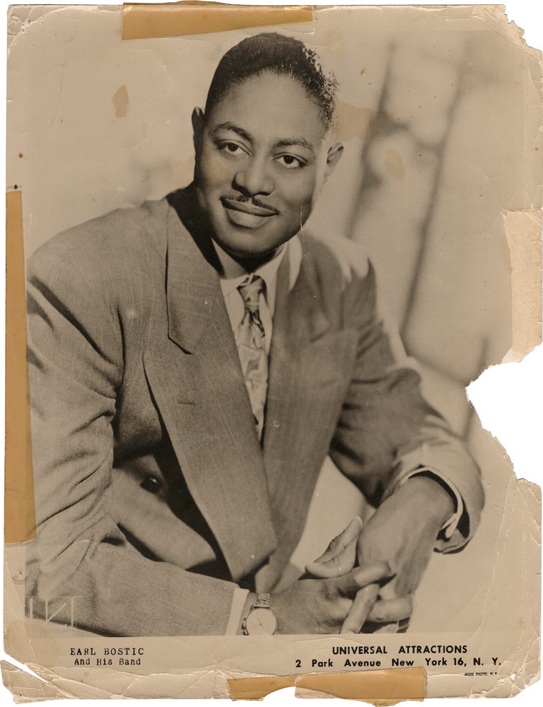 Archive of nearly 150 photographs of jazz, blues, and popular music performers, including 50 INSCRIBED photographs, as well as a handful of personal photographs, belonging to jazz drummer and bandleader "Monk" McFay, circa 1930s through 1950s