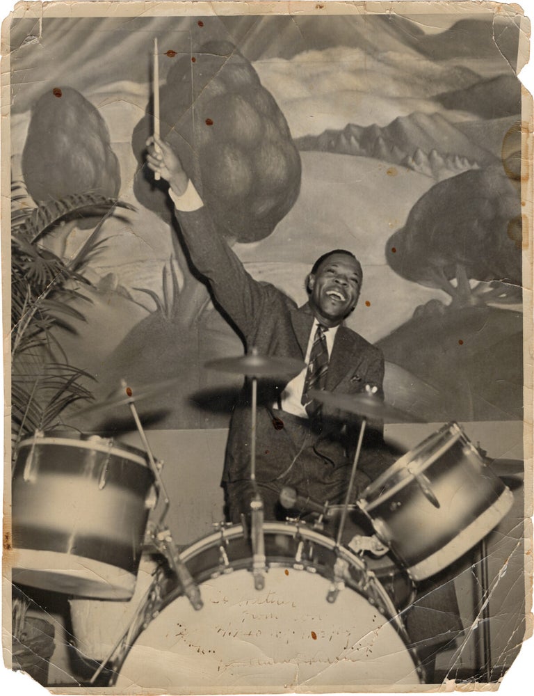 Archive of nearly 150 photographs of jazz, blues, and popular music performers, including 50 INSCRIBED photographs, as well as a handful of personal photographs, belonging to jazz drummer and bandleader "Monk" McFay, circa 1930s through 1950s