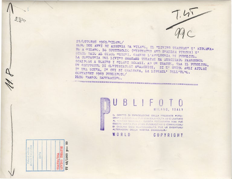 Archive of 29 original photographs of The Living Theatre, 1959-1969