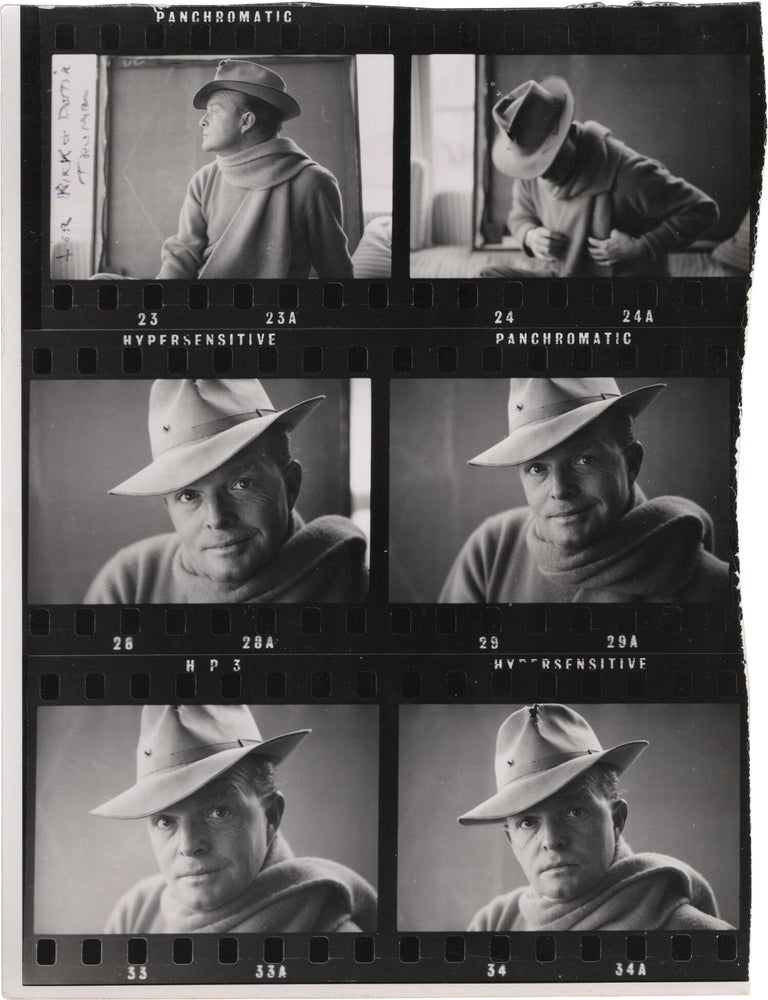 Book #168973] Original contact sheet of six photographs, inscribe by Truman Capote, circa late...