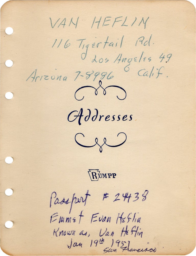 A large archive of personal paper ephemera belonging to actor Van Heflin, 1925-1971