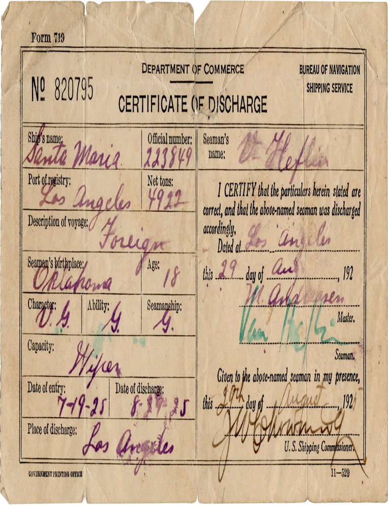 A large archive of personal paper ephemera belonging to actor Van Heflin, 1925-1971