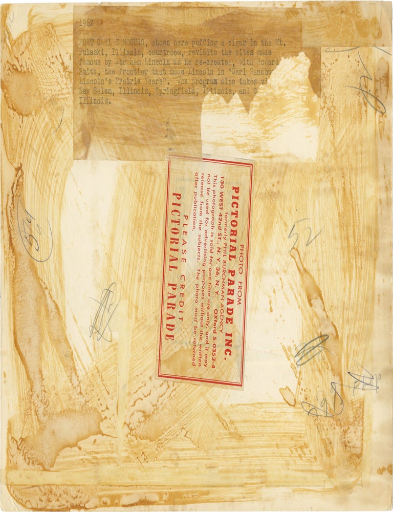 Original oversize publicity photograph of Carl Sandburg, 1962