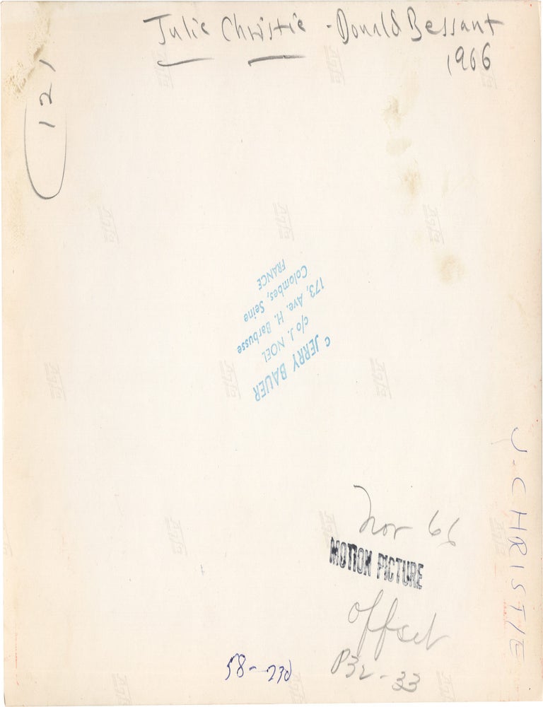 Three original double weight photographs of Julie Christie and Donald Bessant, 1966