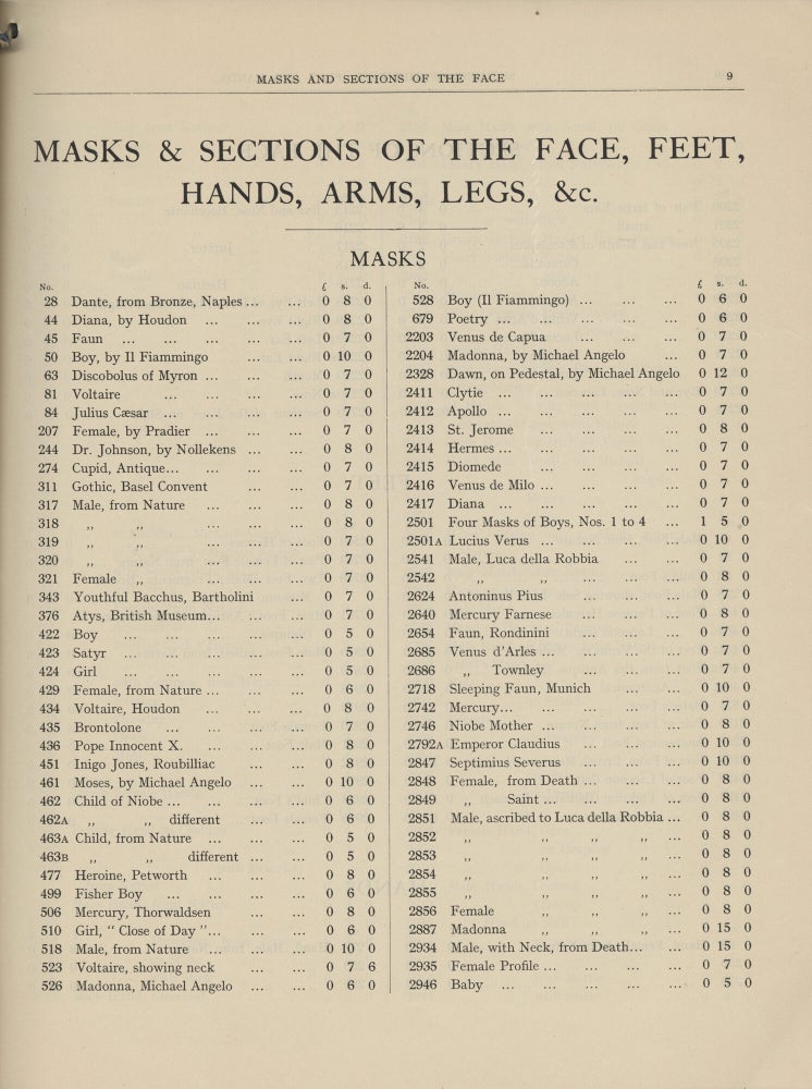 Catalogue of casts for schools