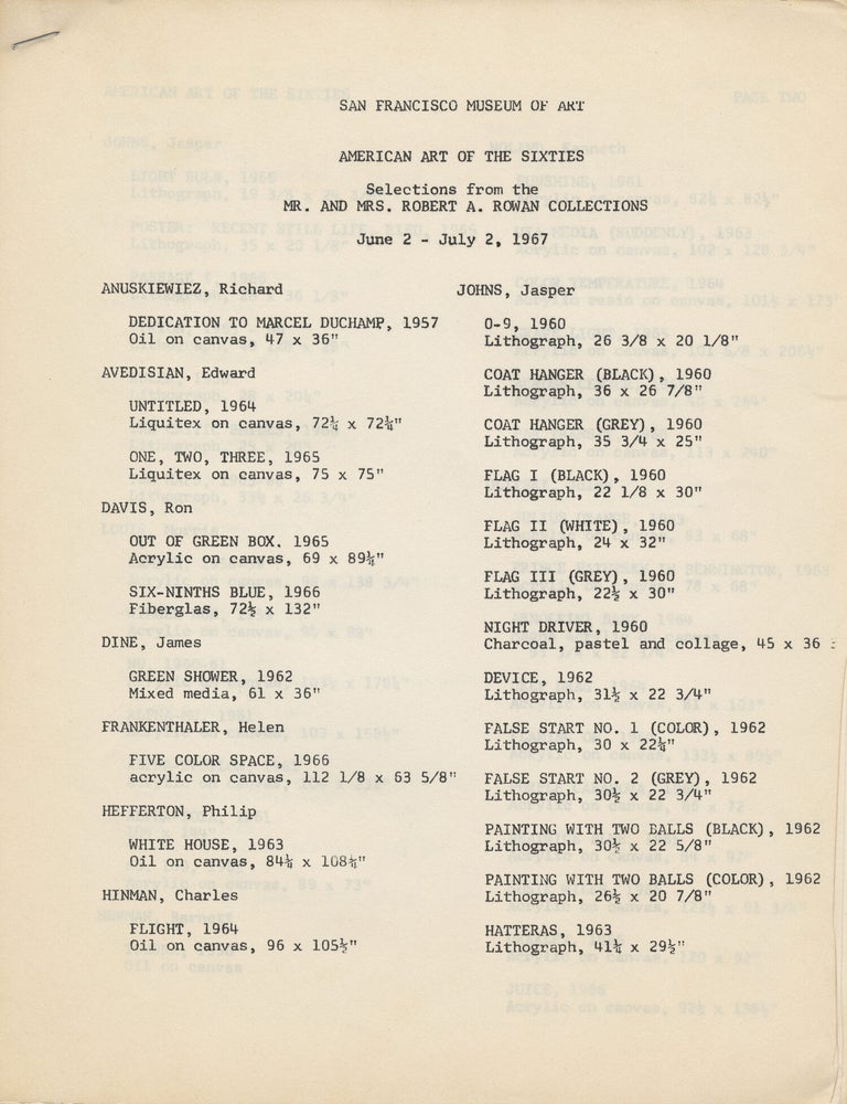 A Selection of Paintings and Sculptures from the Collections of Mr. and Mrs. Robert Rowan