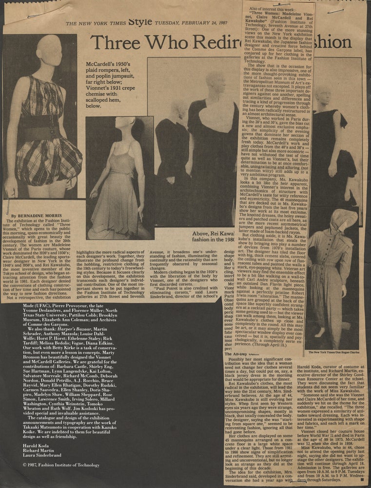 Three Women: Madeleine Vionnet, Claire McCardell, Rei Kawakubo