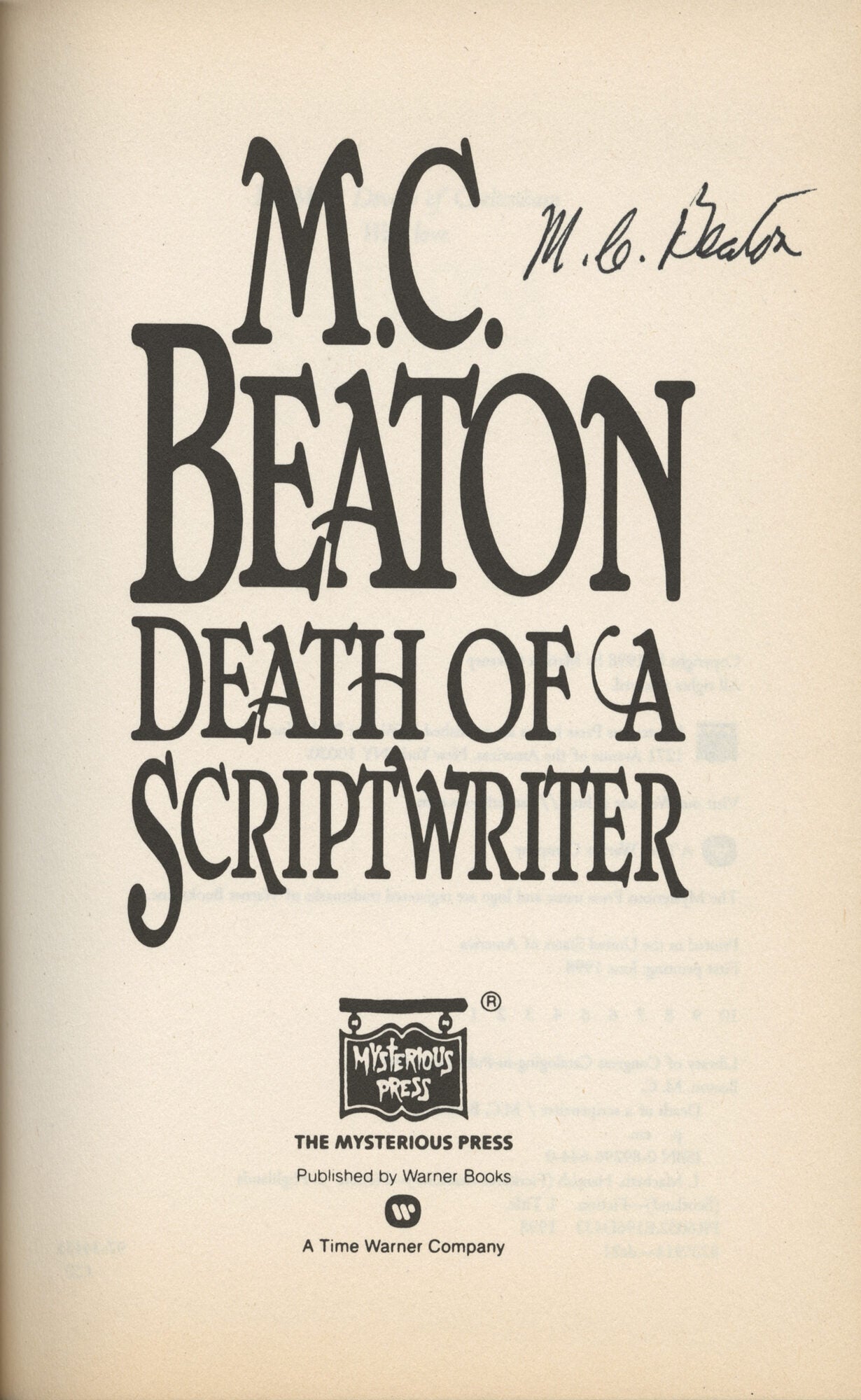 1930s Scriptwriter The Death of a Scriptwriter | M C. Beaton | First Edition