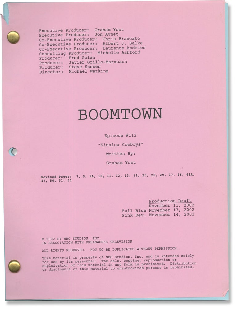 Book #171284] Boomtown: Sinaloa Cowboys (Original screenplay for the 2003 television episode)....