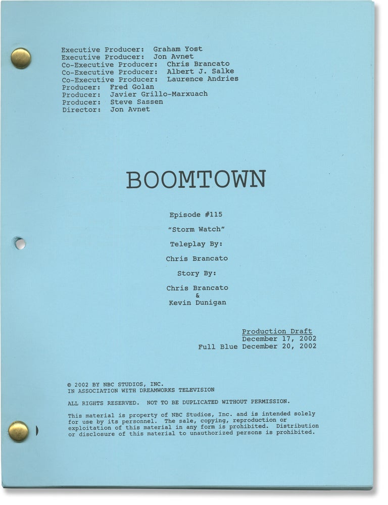 Book #171286] Boomtown: Storm Watch (Original screenplay for the 2003 television episode). Donnie...