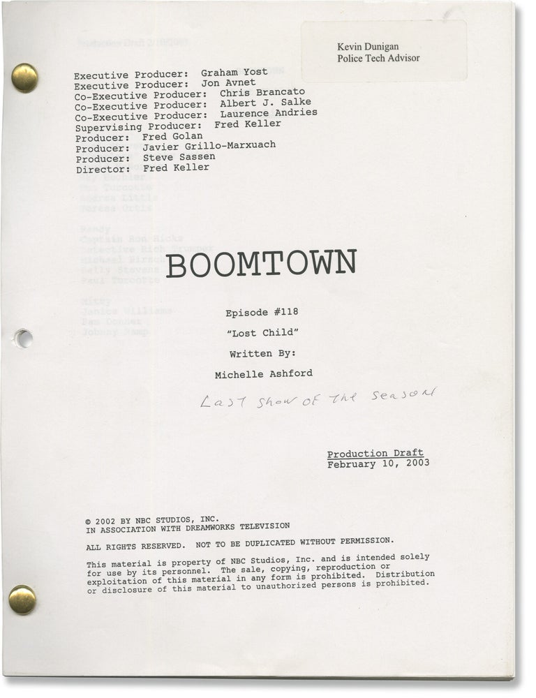 Book #171288] Boomtown: Lost Child (Original screenplay for the 2003 television episode). Donnie...