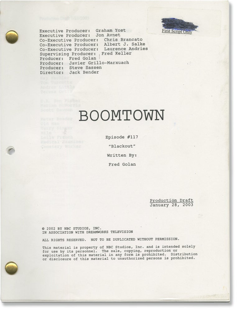 Book #171289] Boomtown: Blackout (Original screenplay for the 2003 television episode). Donnie...