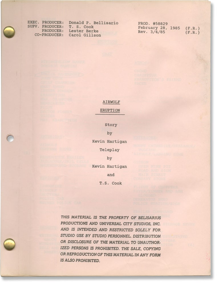 Book #171354] Airwolf: Eruption (Original screenplay for the 1985 television episode). Ernest...