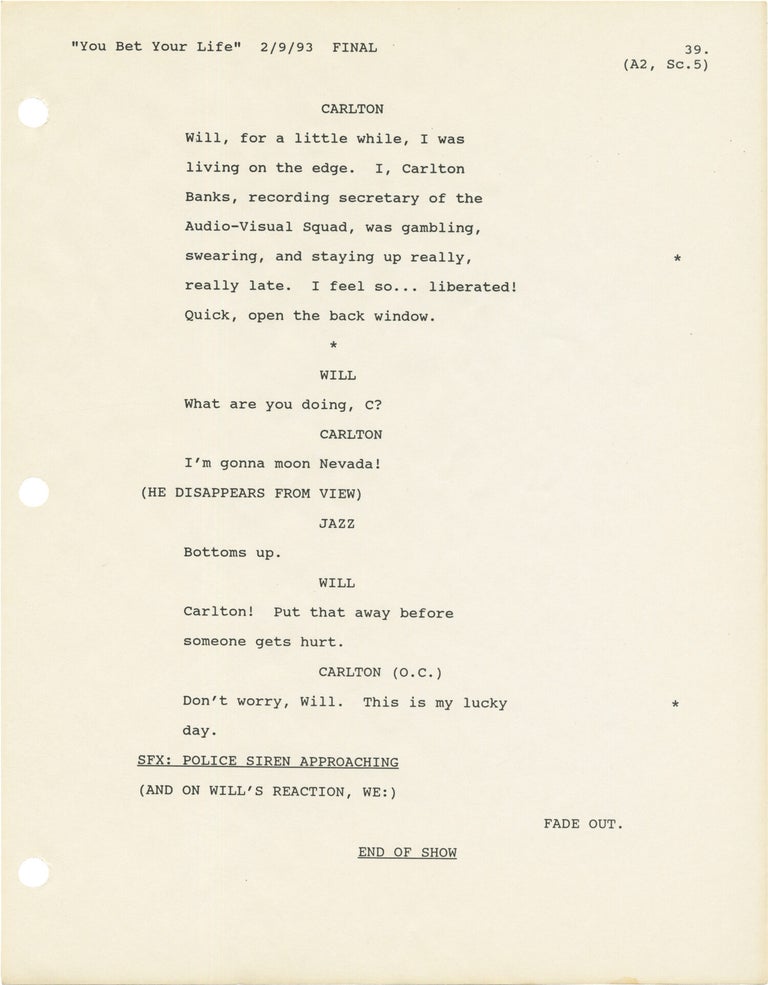 The Fresh Prince of Bel-Air: You Bet Your Life (Original screenplay for the 1993 television episode
