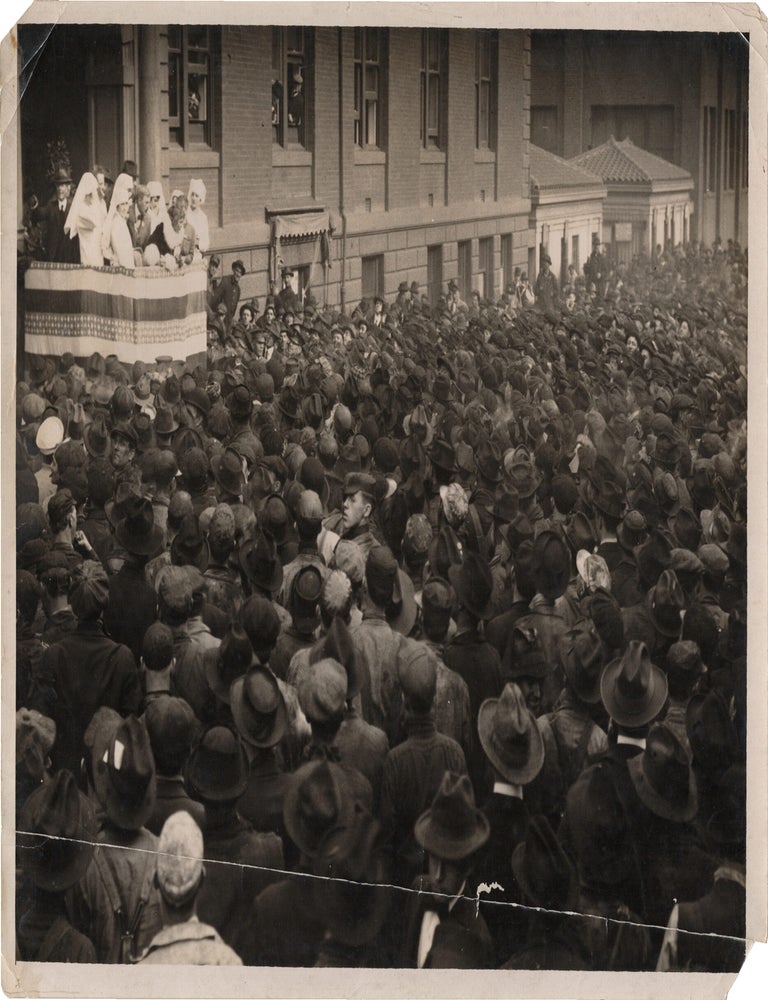 Book #171475] Original photograph of Mary Pickford at a wartime rally at Union Iron Works in San...