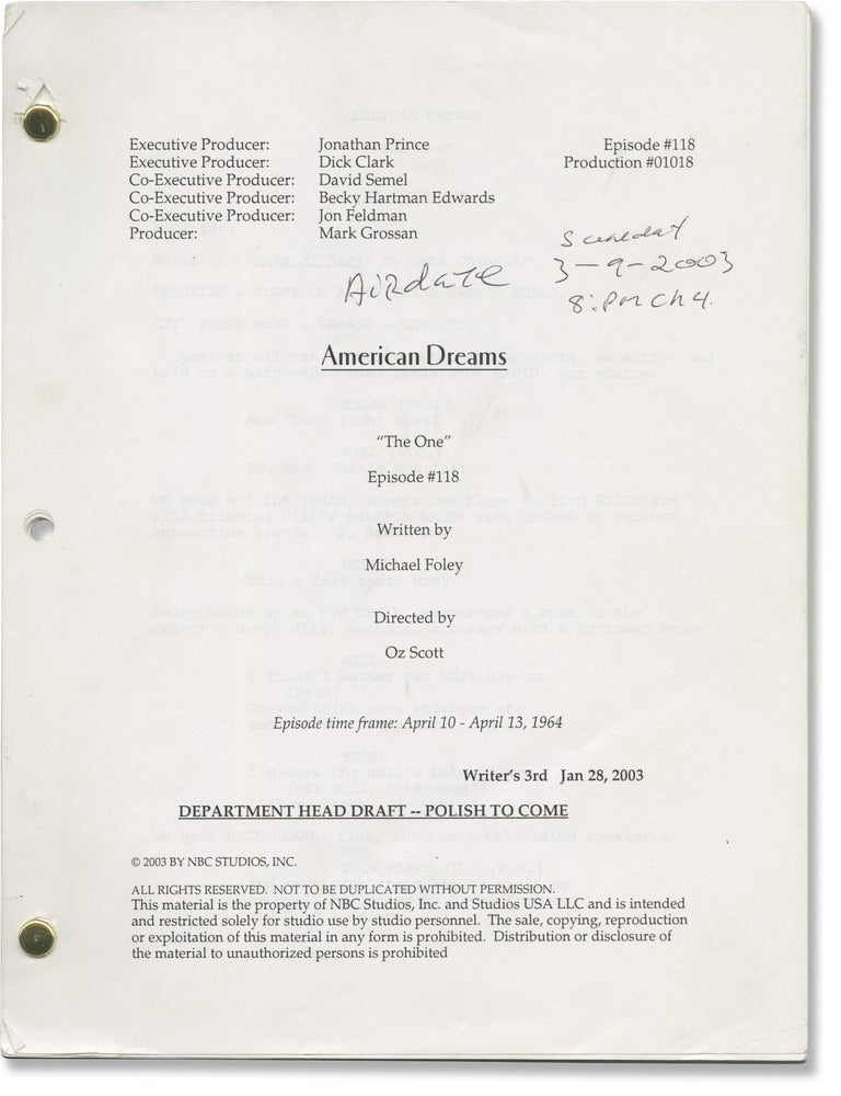 American Dreams: The One (Original screenplay for the 2003 television episode