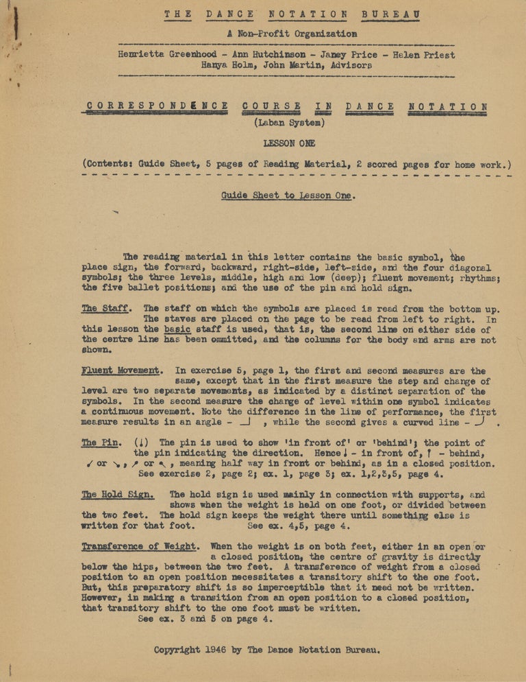 Collection of material produced by The Dance Notation Bureau, 1943-1946