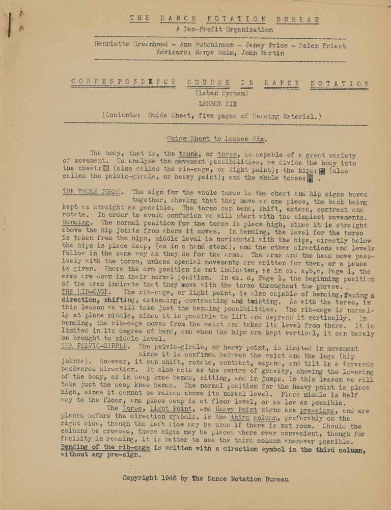 Collection of material produced by The Dance Notation Bureau, 1943-1946