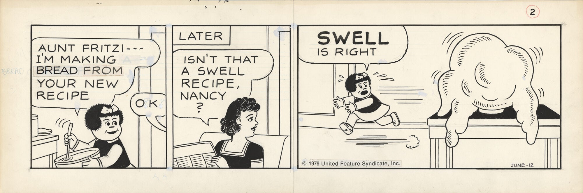 Original artwork for Nancy comic strip, June 12, 1979 | Ernie